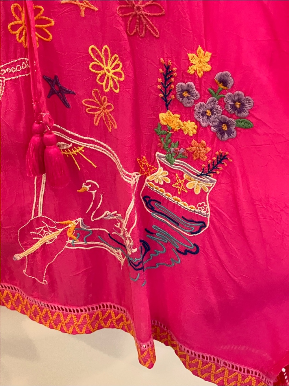 Johnny Was Bright Fuchsia Embroidered V-Neck Tunic - Picture 3 of 14